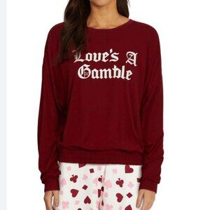 Wildfox Intimates Women's Sz Small Red "Love's a Gamble" Long Sleeve Pajama Top